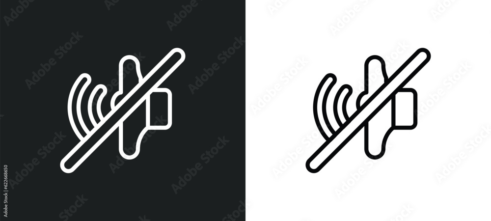 Poster sound off outline icon in white and black colors. sound off flat vector icon from user interface col