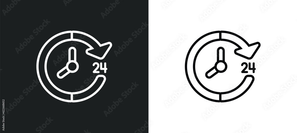 Poster hours outline icon in white and black colors. hours flat vector icon from user interface collection 