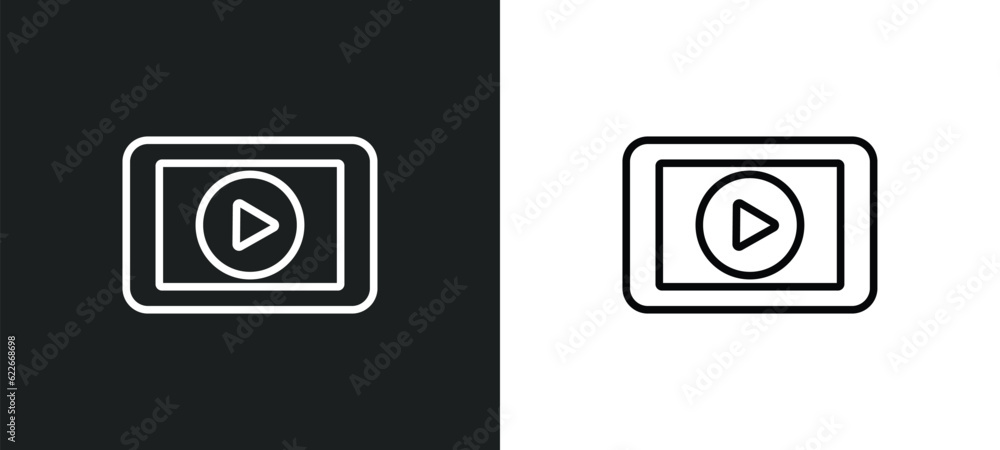 Poster video edition outline icon in white and black colors. video edition flat vector icon from user inter