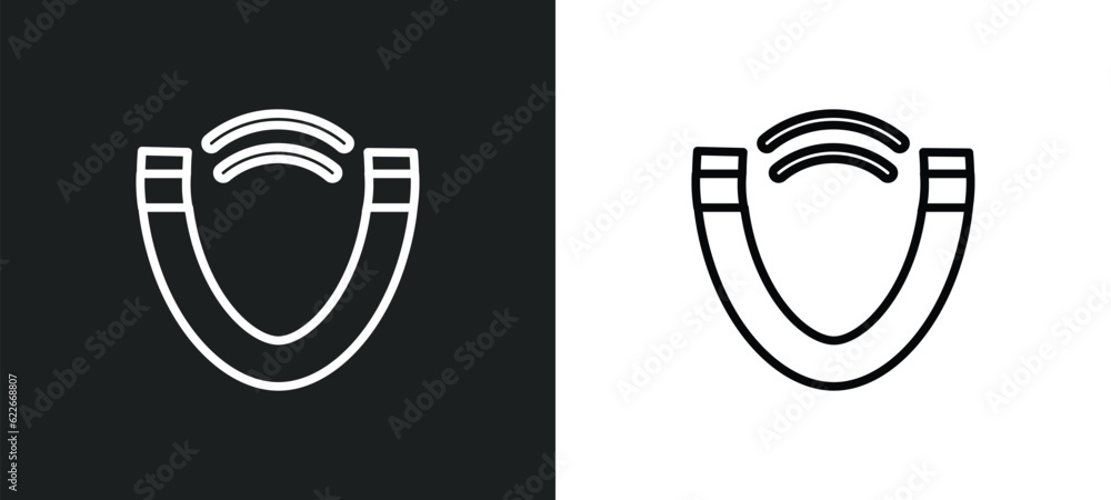 Poster magnet outline icon in white and black colors. magnet flat vector icon from user interface collectio