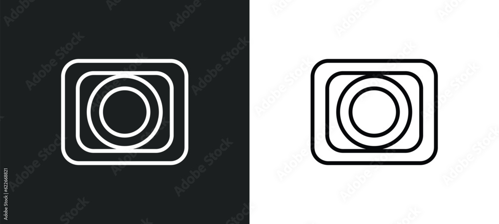 Poster square stop button outline icon in white and black colors. square stop button flat vector icon from 