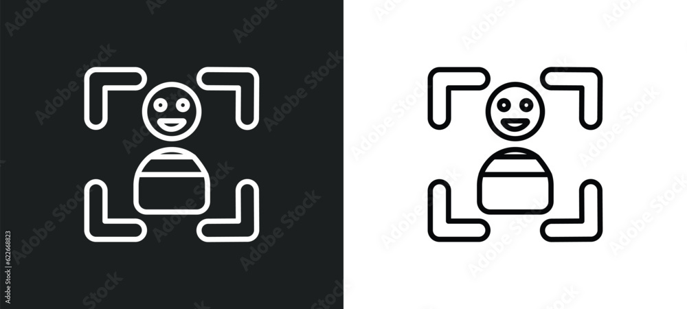 Poster face detection outline icon in white and black colors. face detection flat vector icon from user int