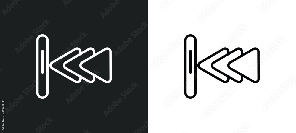 Poster backward track outline icon in white and black colors. backward track flat vector icon from user int