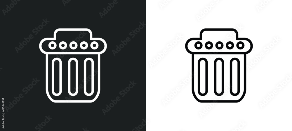 Poster delete bin outline icon in white and black colors. delete bin flat vector icon from user interface c