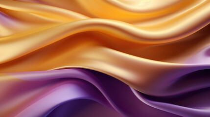 Obraz premium Abstract background 3D wave design in a striking combination of bright gold and purple gradient. The visual representation evokes a sense of fluidity and elegance reminiscent of silk fabric.