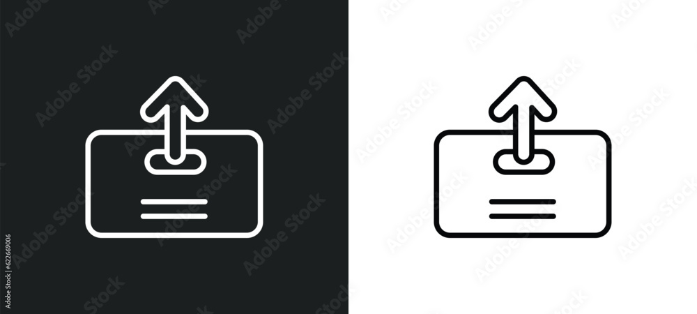 Poster extract button outline icon in white and black colors. extract button flat vector icon from user int