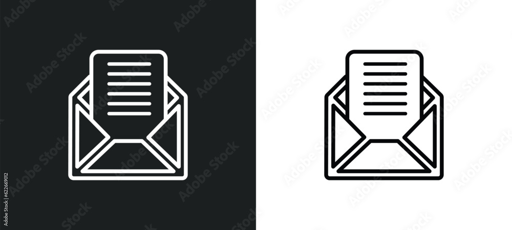 Poster open letter read email outline icon in white and black colors. open letter read email flat vector ic