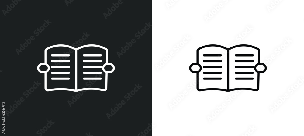 Poster open diary outline icon in white and black colors. open diary flat vector icon from user interface c