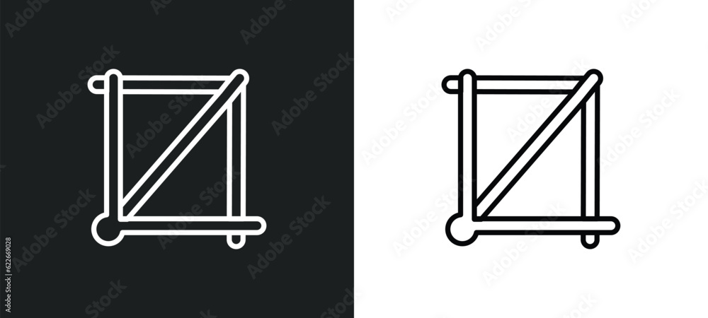 Poster crop button outline icon in white and black colors. crop button flat vector icon from user interface