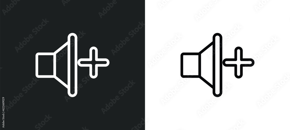 Poster volume button outline icon in white and black colors. volume button flat vector icon from user inter