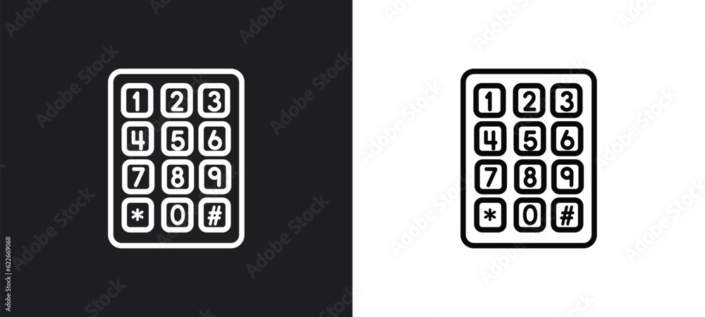 Poster telephone keypad outline icon in white and black colors. telephone keypad flat vector icon from user