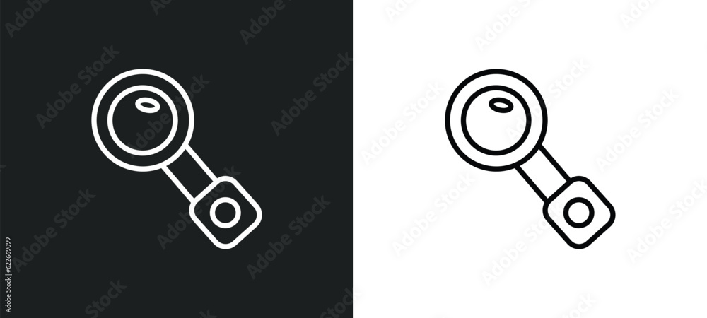 Poster magnifying glass search button outline icon in white and black colors. magnifying glass search butto