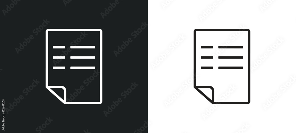 Poster page with one curled corner outline icon in white and black colors. page with one curled corner flat