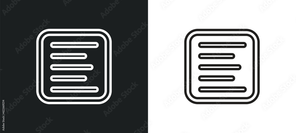 Poster left side alignment outline icon in white and black colors. left side alignment flat vector icon fro