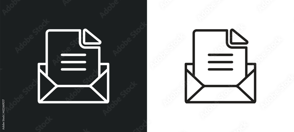 Poster open envelope outline icon in white and black colors. open envelope flat vector icon from user inter