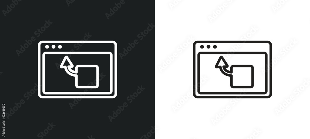 Poster window back button outline icon in white and black colors. window back button flat vector icon from 