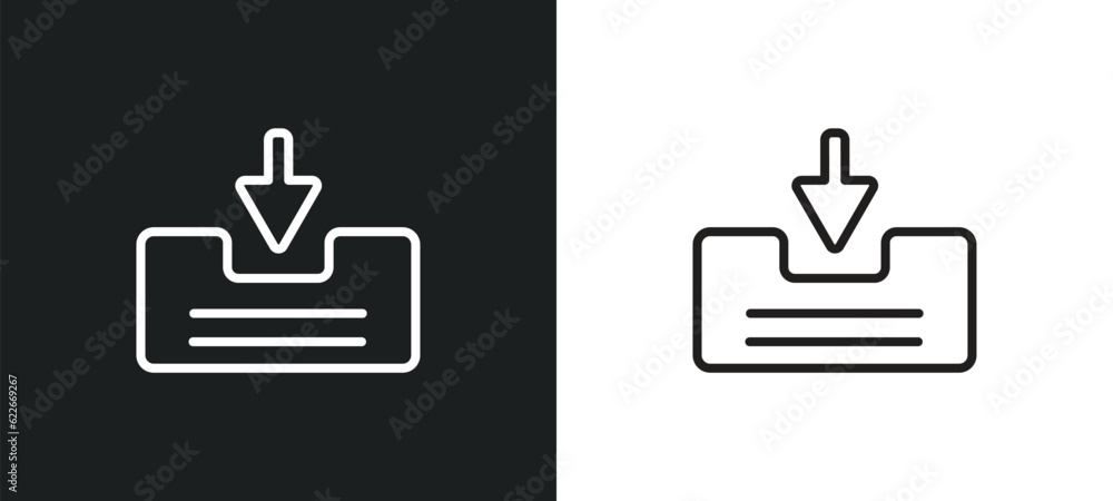 Poster file inbox outline icon in white and black colors. file inbox flat vector icon from user interface c