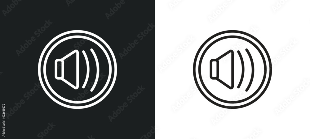 Poster sound on outline icon in white and black colors. sound on flat vector icon from user interface colle