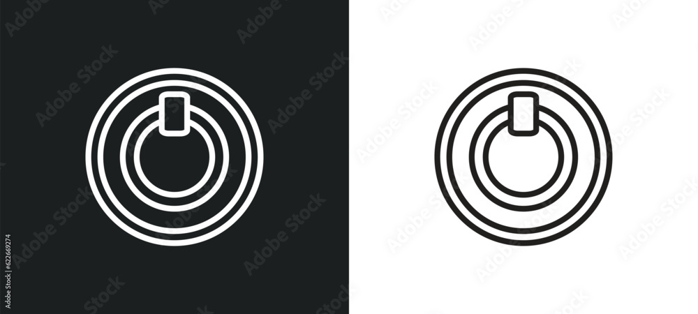 Poster on off power button outline icon in white and black colors. on off power button flat vector icon fro