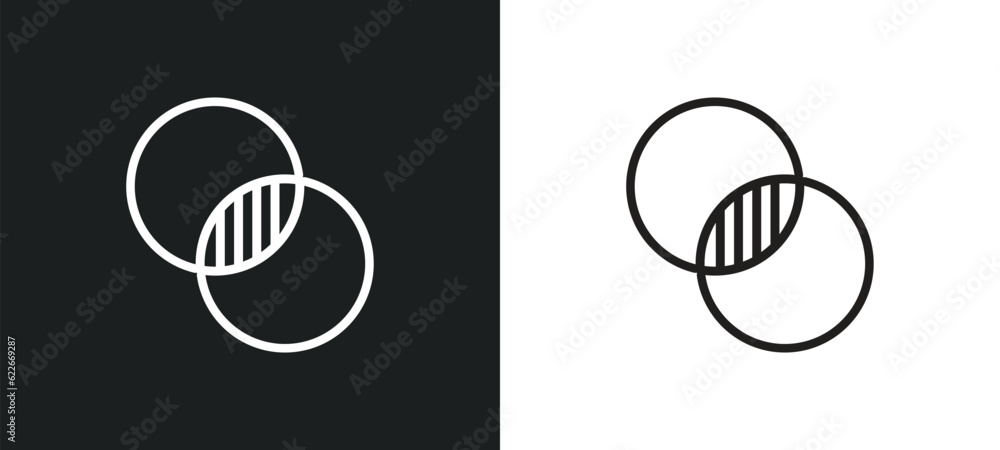 Poster intersect outline icon in white and black colors. intersect flat vector icon from user interface col