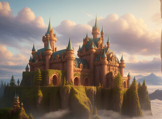 Enchanted castle in the clouds. Ai generated