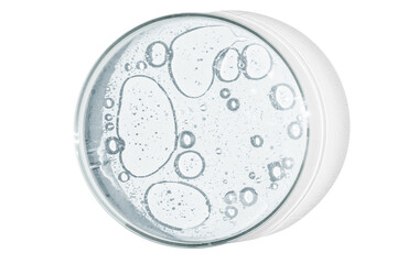 Petri dish isolated on empty background. drops, stains, bacteria and molecules in a Petri dish.