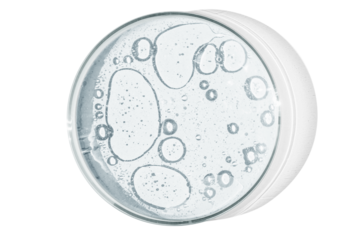 Petri dish isolated on empty background. drops, stains, bacteria and molecules in a Petri dish.