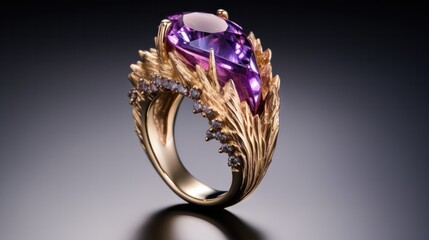 Amethyst gem on golden ring, Fine jewelry piece