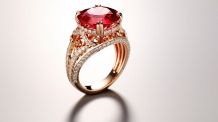 Golden ring with red gem stone