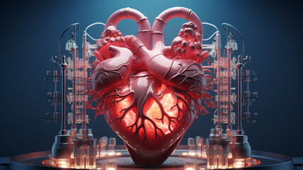 an artistic representation of an artificial organ designed to support heart function, symbolizing advancements in medical technology and innovation,  AI-Generated