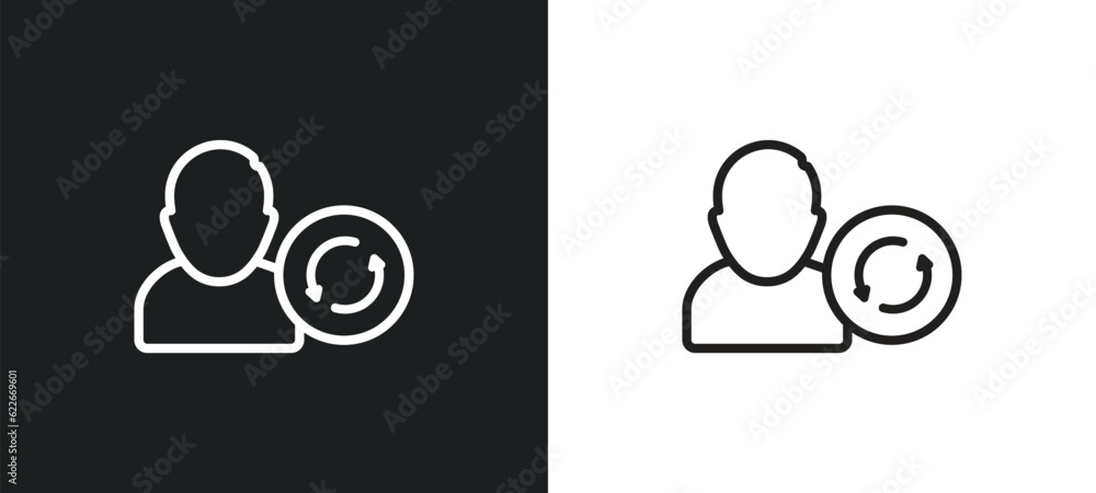 Poster user exchange outline icon in white and black colors. user exchange flat vector icon from user inter