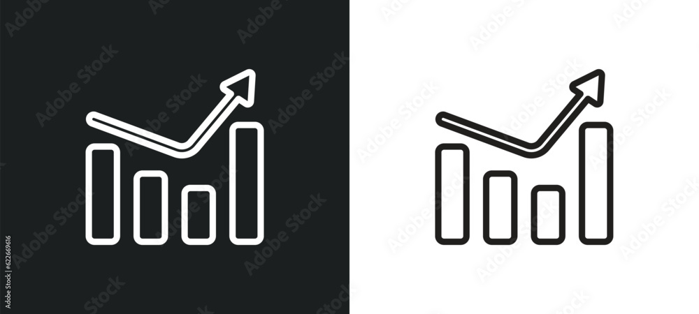 Poster increasing bars graphic outline icon in white and black colors. increasing bars graphic flat vector 