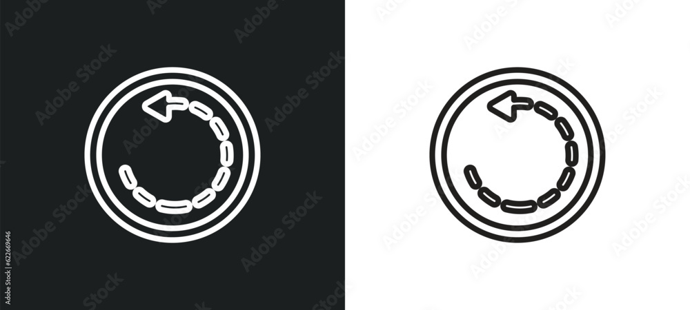 Poster rotate left outline icon in white and black colors. rotate left flat vector icon from user interface
