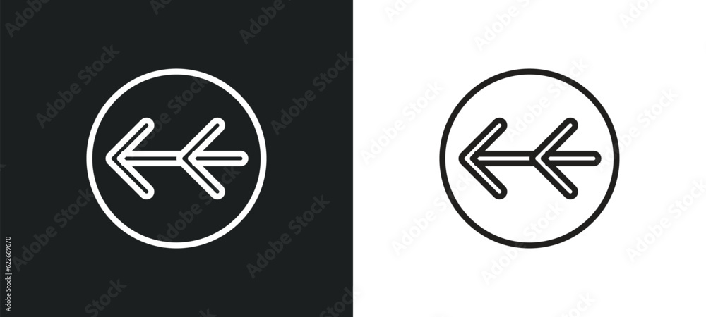 Aufkleber slim left outline icon in white and black colors. slim left flat vector icon from user interface col