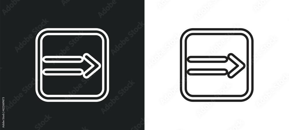 Poster slim right outline icon in white and black colors. slim right flat vector icon from user interface c