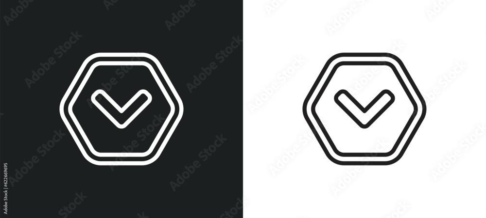 Poster bottom arrows outline icon in white and black colors. bottom arrows flat vector icon from user inter