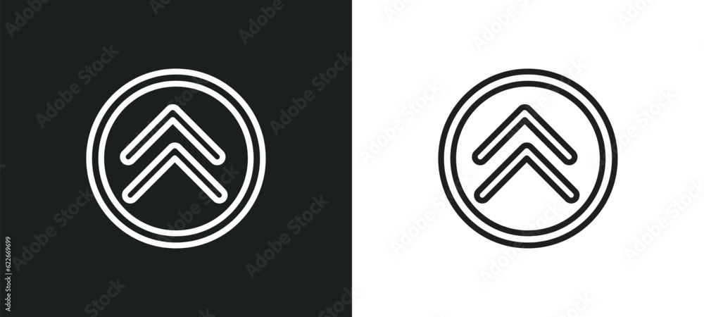Poster top button outline icon in white and black colors. top button flat vector icon from user interface c
