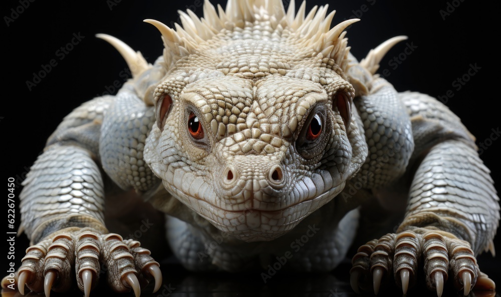 Poster a close up of a lizard on a table. generative ai image.
