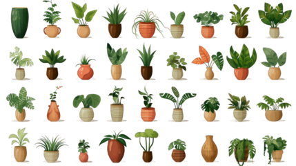 Set of house plants illustrations cartoon