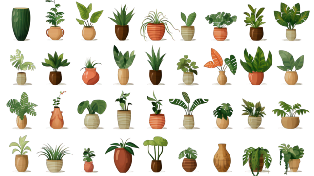 Set of house plants illustrations cartoon