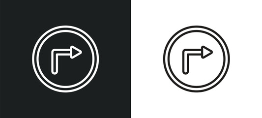 right turn outline icon in white and black colors. right turn flat vector icon from user interface collection for web, mobile apps and ui.