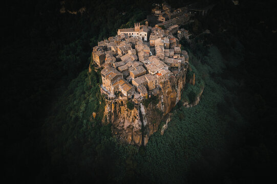 Aerial view of Calcata, Italy.