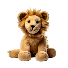 Stuffed toy lion cub cutout isolated on white transparent background