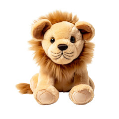 Stuffed toy lion cub cutout isolated on white transparent background