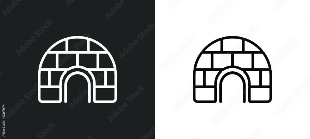 Aufkleber igloo outline icon in white and black colors. igloo flat vector icon from travel collection for web,