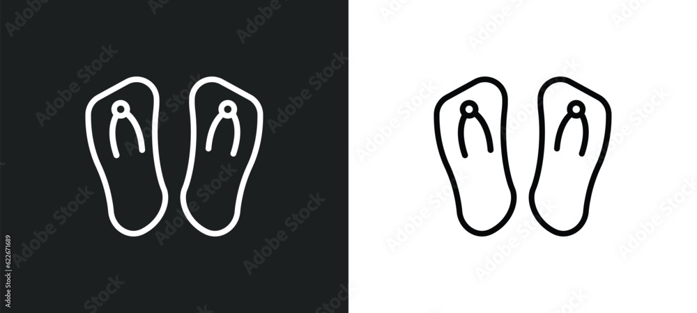 Poster flip flop outline icon in white and black colors. flip flop flat vector icon from travel collection 