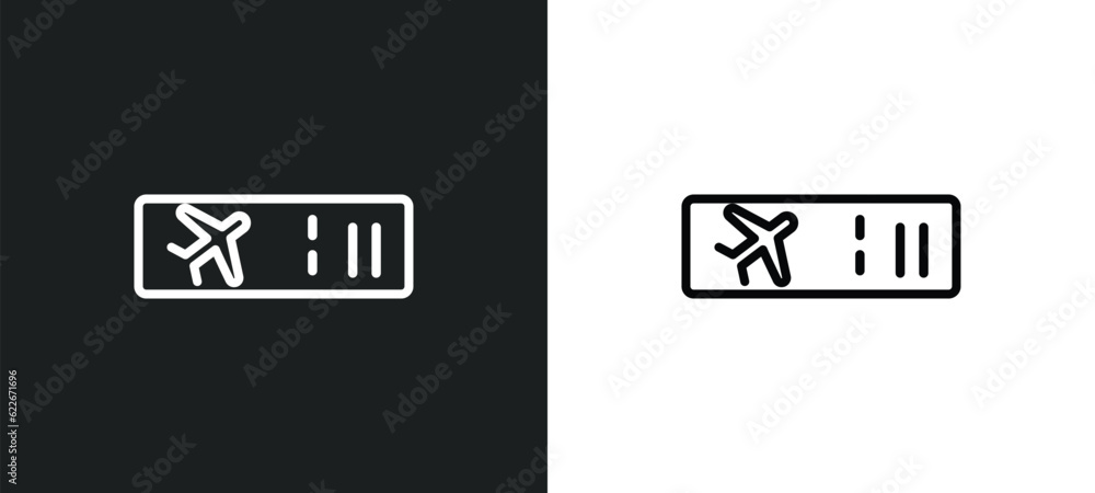 Poster boarding pass outline icon in white and black colors. boarding pass flat vector icon from travel col