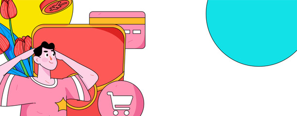 Holiday Shopping E-Commerce Online Shopping People Flat Vector Concept Operation Hand Drawn Illustration
