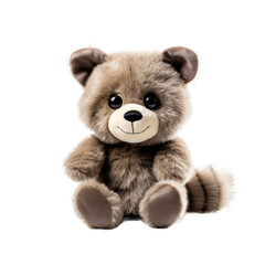 Stuffed toy cute racoon cutout isolated on white transparent background
