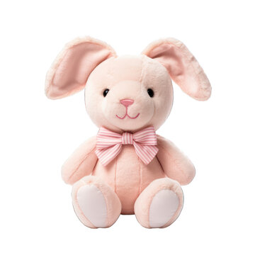 Stuffed toy rabbit cutout isolated on white transparent background